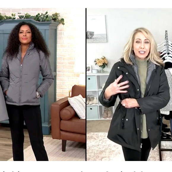 2-in-1 ! Susan Graver Water Resistant Systems Jacket, Black & Dark Gray, A460573 - Picture 2 of 13